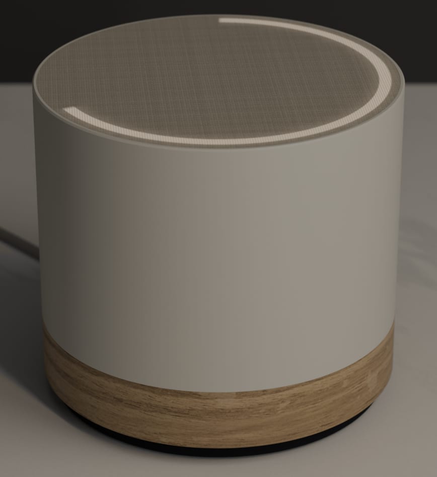 Render of Fenn with its light ring glowing two-thirds of the way around, like a timer.
